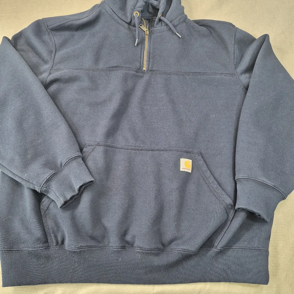 Carhartt Men's XXL Rain Defender Loose Fit Heavyweight Quarter-Zip Hoodie Blue - Picture 3 of 12